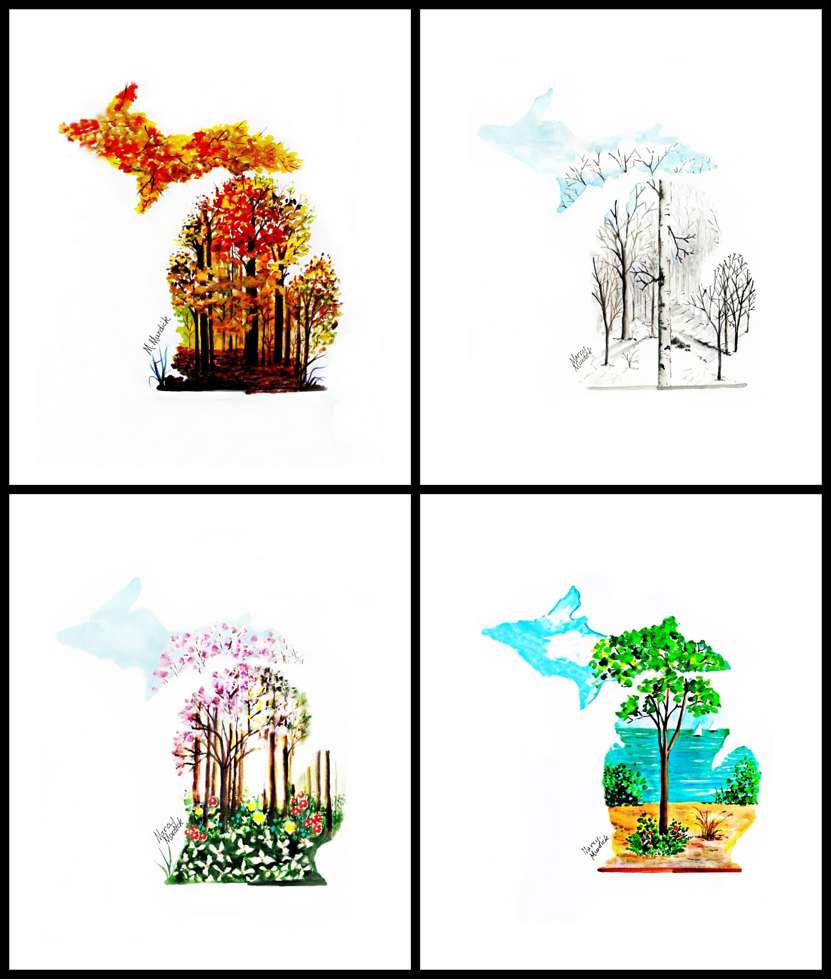 Michigan Seasons Prints - 4 Matted Prints of Michigan - Ready for 11 x 14 inch frames